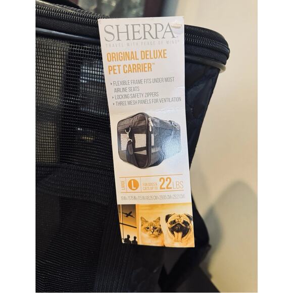 Sherpa Original Deluxe Travel Pet Carrier, Airline Approved Black Lattice, Large - Picture 7 of 9